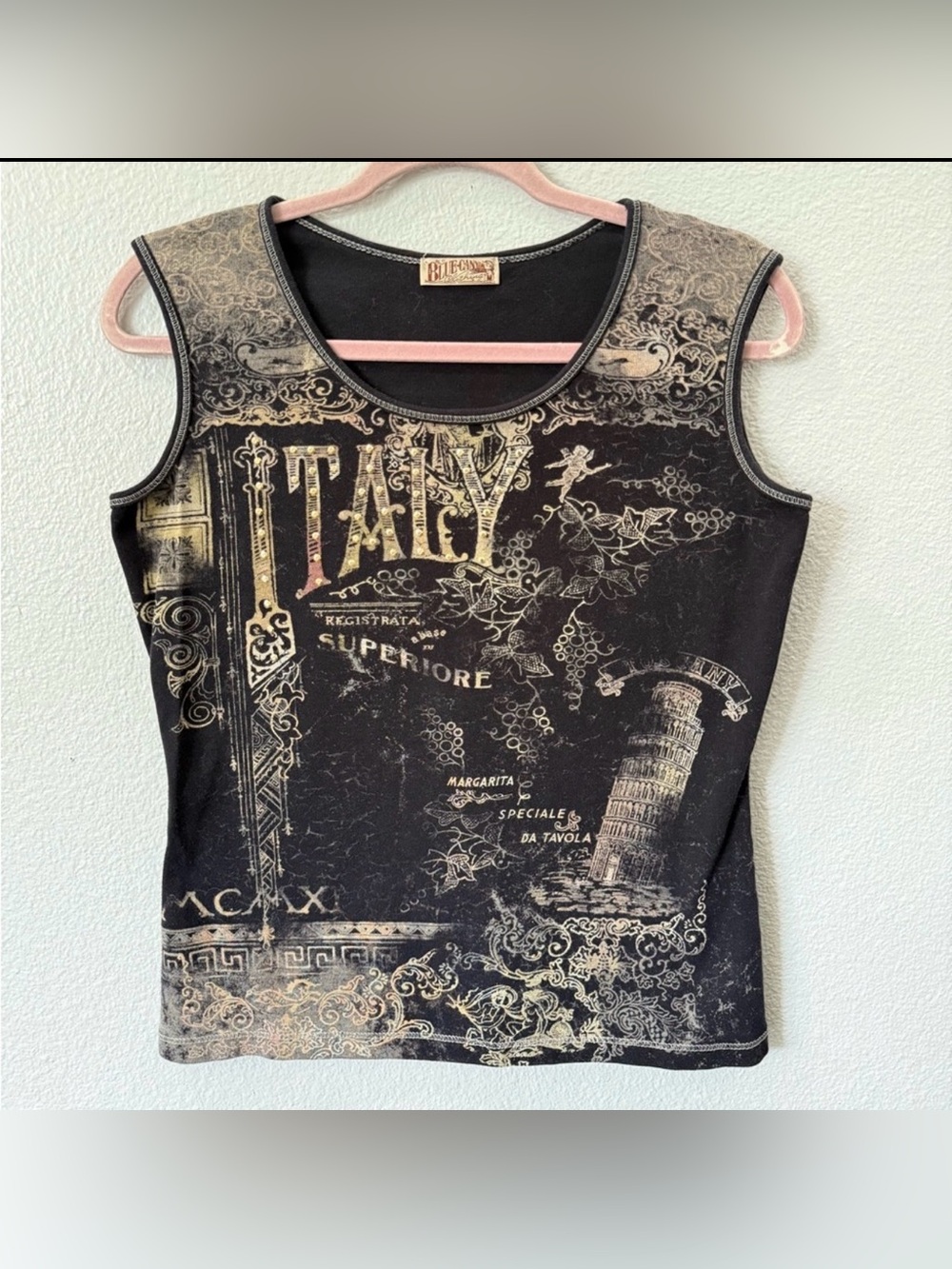 Y2K Blue Canyon Italy Graphic Tank Top Medium Grunge Studded
